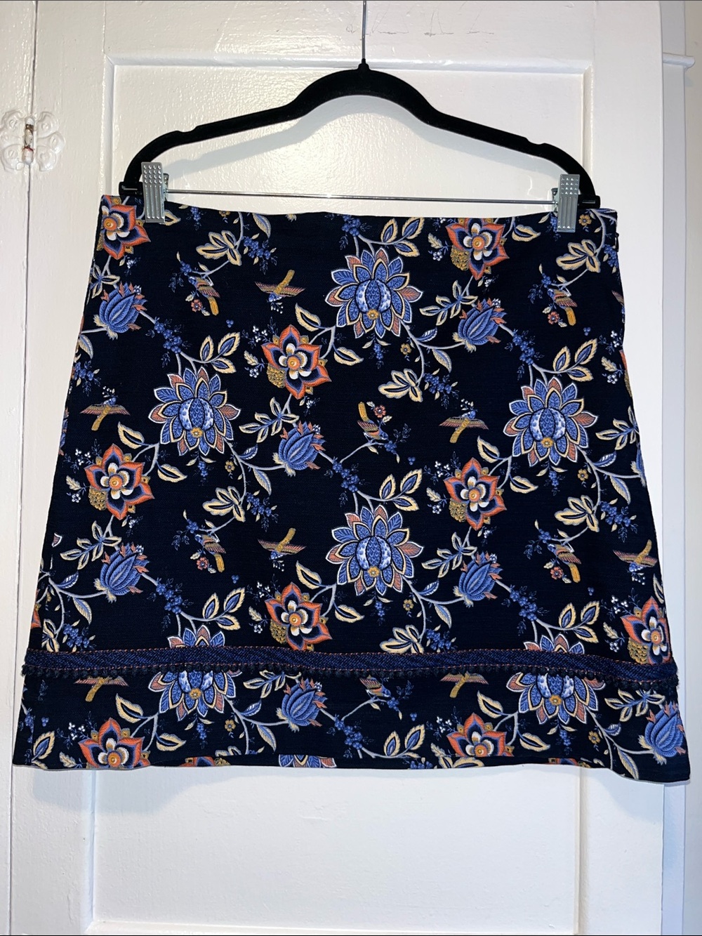LOFT Navy Floral A-Line Skirt